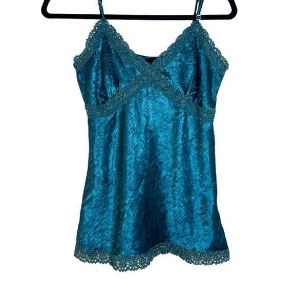 Mixit Tops - Mixit Crinkle Crochet Teal 90s Style Sleeveless Blouse size Medium NEW with Tags